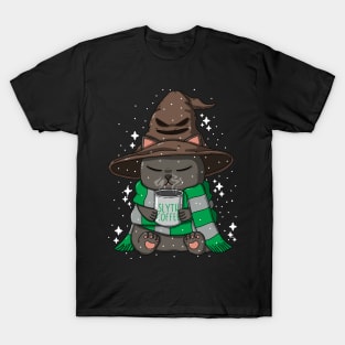 Wizard Neko Drinks Coffee T-Shirt